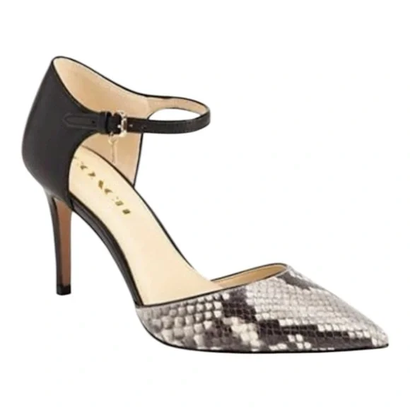Coach Seline Snakeskin Print Leather Ankle Strap Pumps Size 7B - Picture 1 of 9